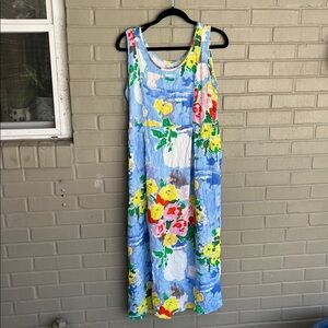 JAMS WORLD Vintage Watercolor Floral Abstract Shift Midi Dress L Made in Hawaii